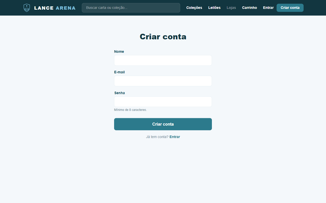 Tela de criação de conta