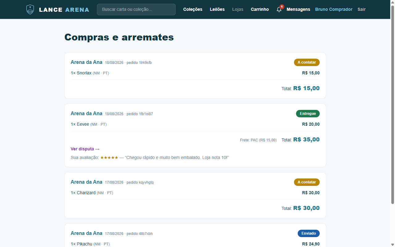Página de compras e arremates